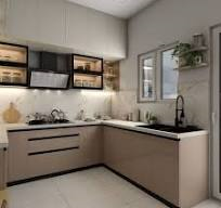 L-shaped modular kitchen with corner cabinets and worktop