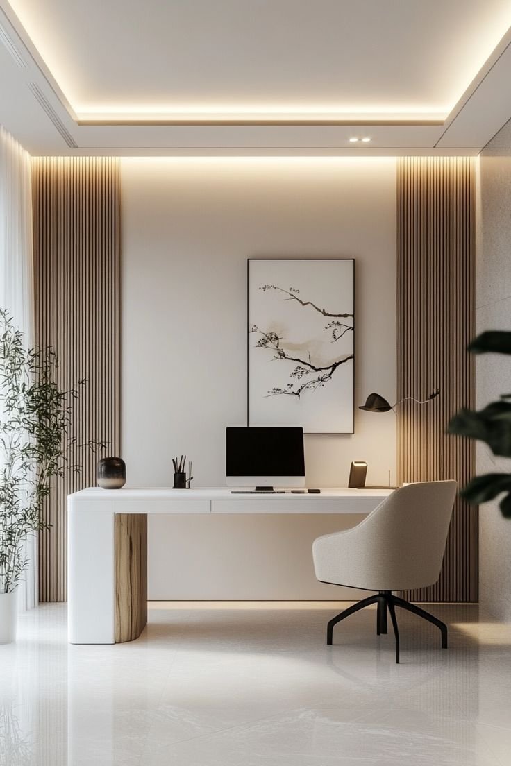 Main office interior design with customised furniture and a professional workspace layout