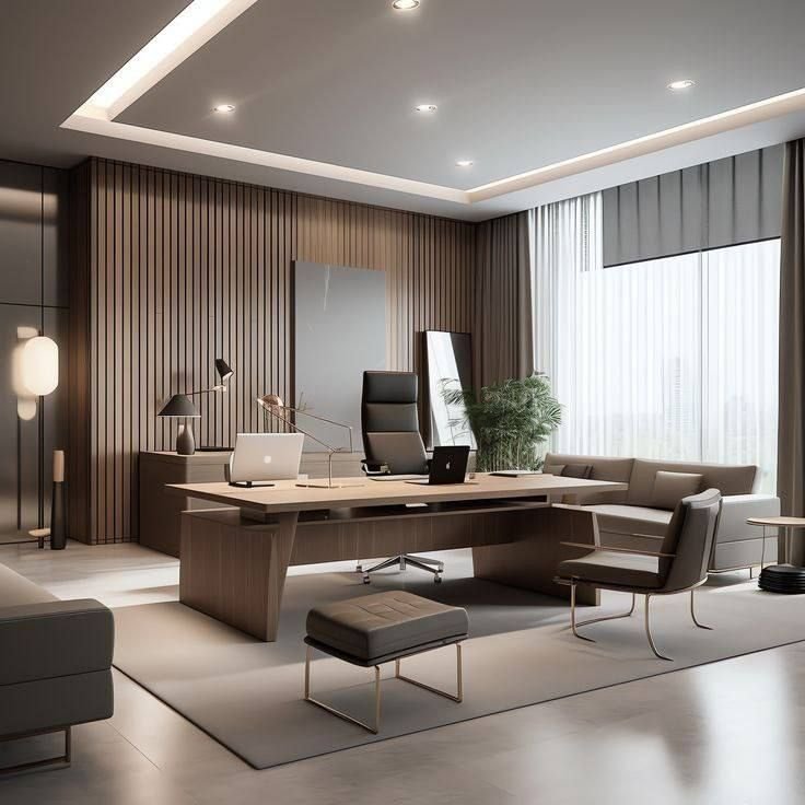 Office wall-mounted bookshelves with organised storage and a modern finish