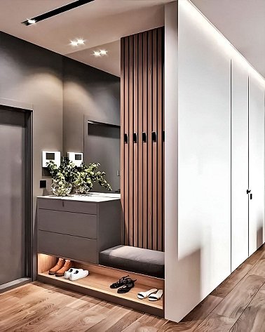 Custom shoe cabinet with enclosed storage designed by Deluxima in Gurgaon