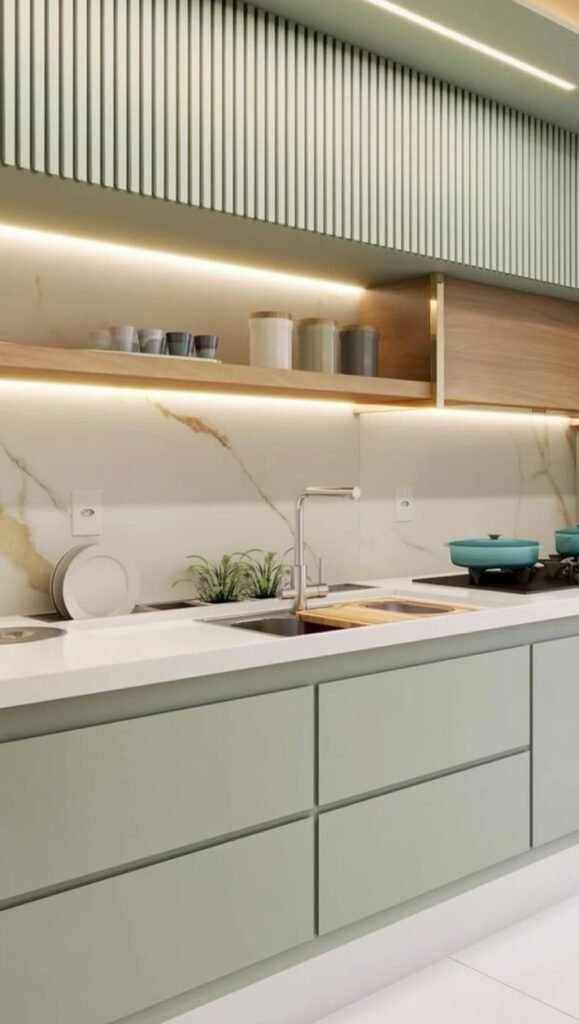 Custom modular kitchen with modern cabinet finishes by Deluxima